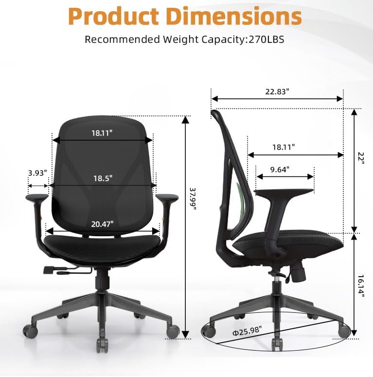 G-Pack Pro Ergonomic Mesh Office Chair – Lumbar Support, Adjustable Armrests & Soft Seat (Black)