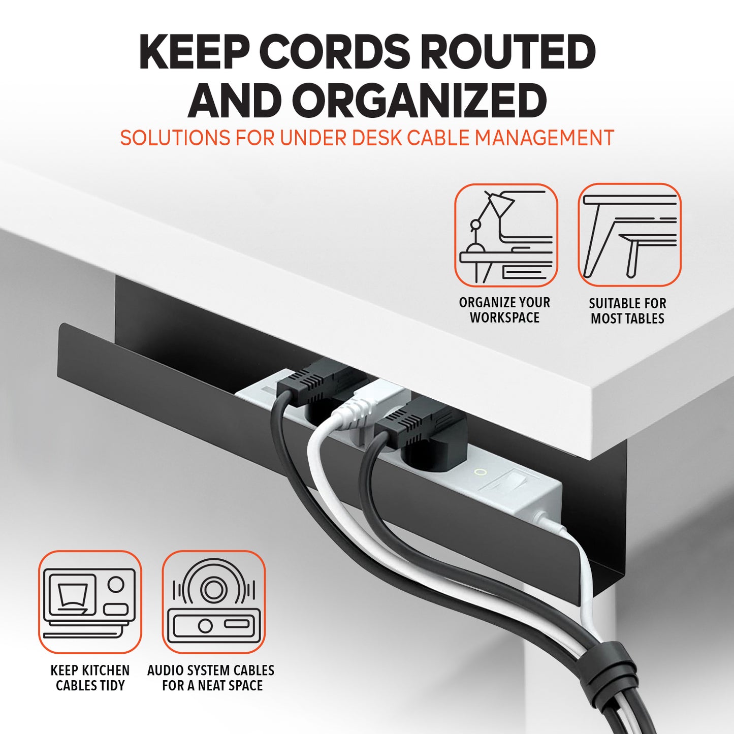 G-Pack Pro Under Desk Cable Tray | Metal Wire Organizer (Black)