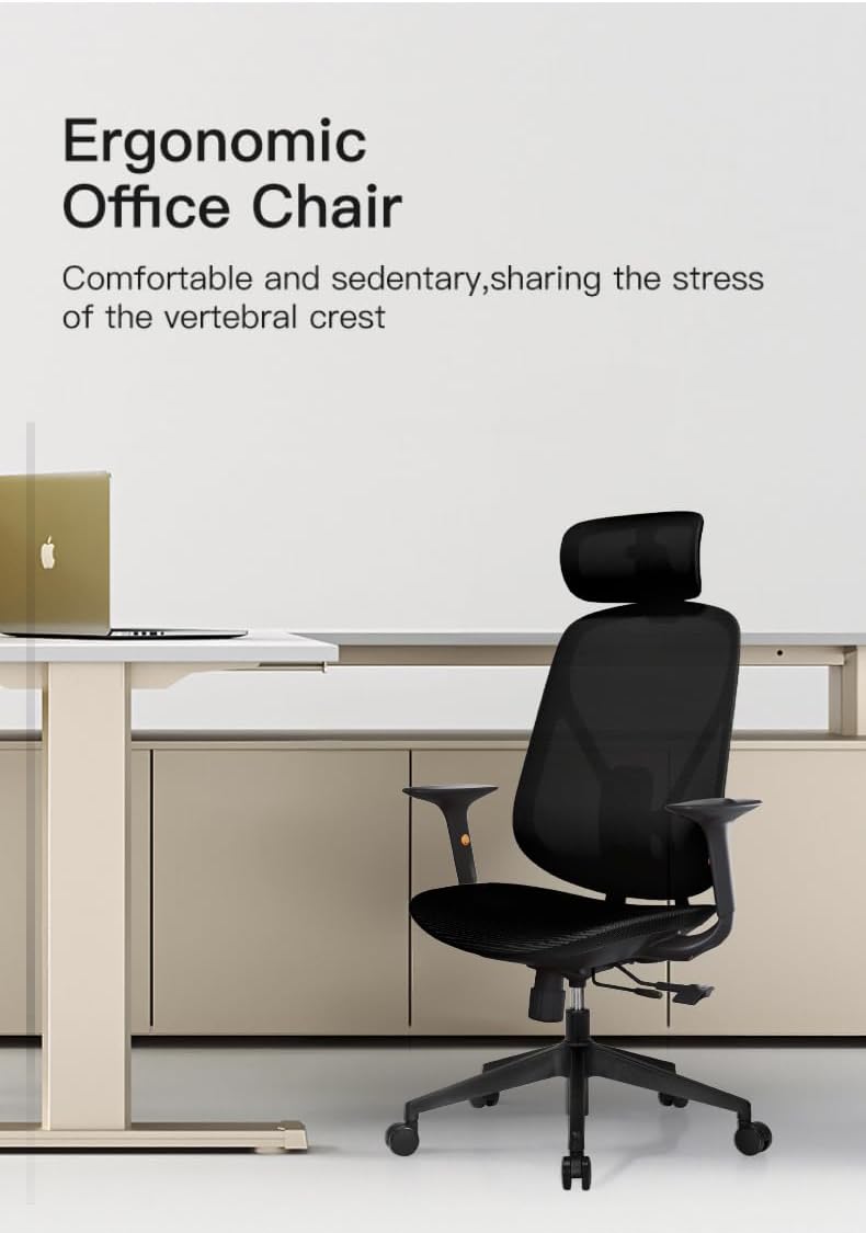 G-Pack Pro Ergonomic Mesh Office Chair – Lumbar Support, 3D Adjustable Headrest & Soft Seat (Black)