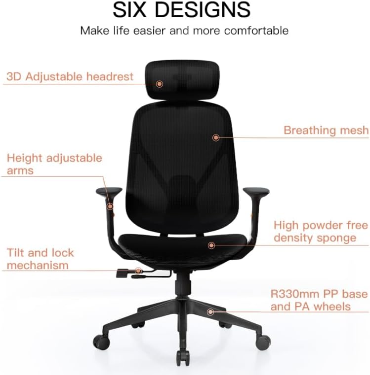 G-Pack Pro Ergonomic Mesh Office Chair – Lumbar Support, 3D Adjustable Headrest & Soft Seat (Black)