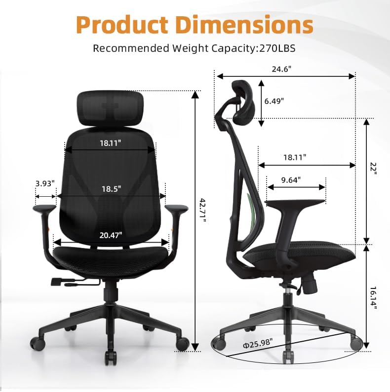 G-Pack Pro Ergonomic Mesh Office Chair – Lumbar Support, 3D Adjustable Headrest & Soft Seat (Black)