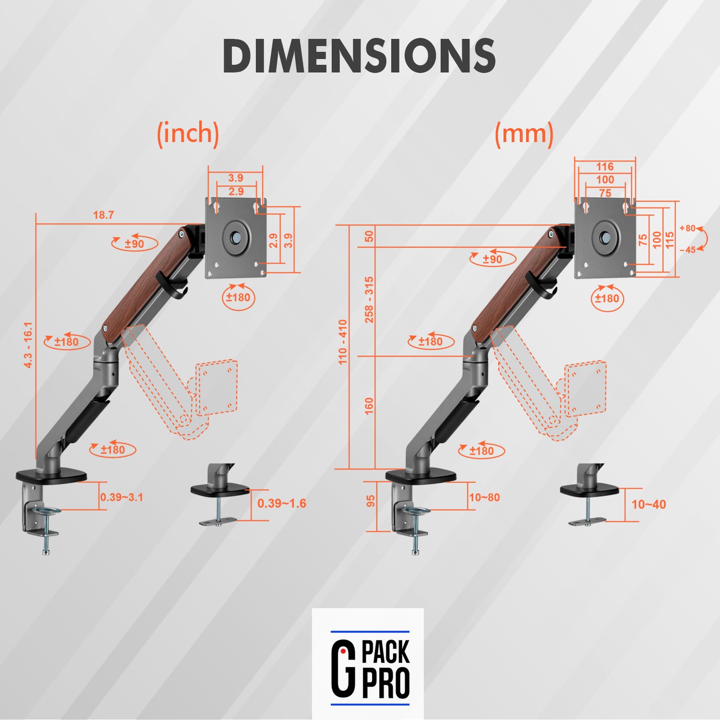 G-Pack Pro Single Monitor Arm | Spring-Assisted for 32" Screens (Silver)