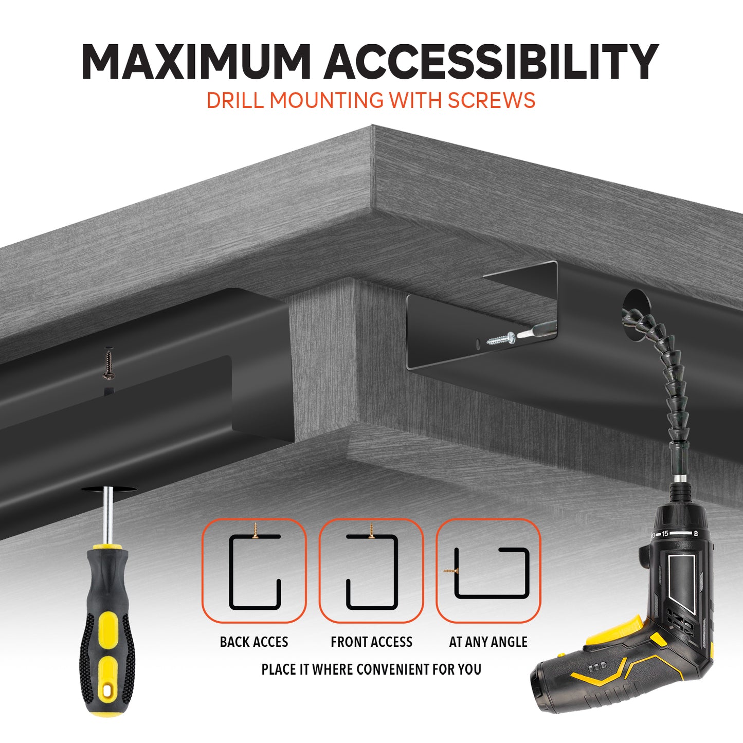 G-Pack Pro Under Desk Cable Tray | Metal Wire Organizer (Black)
