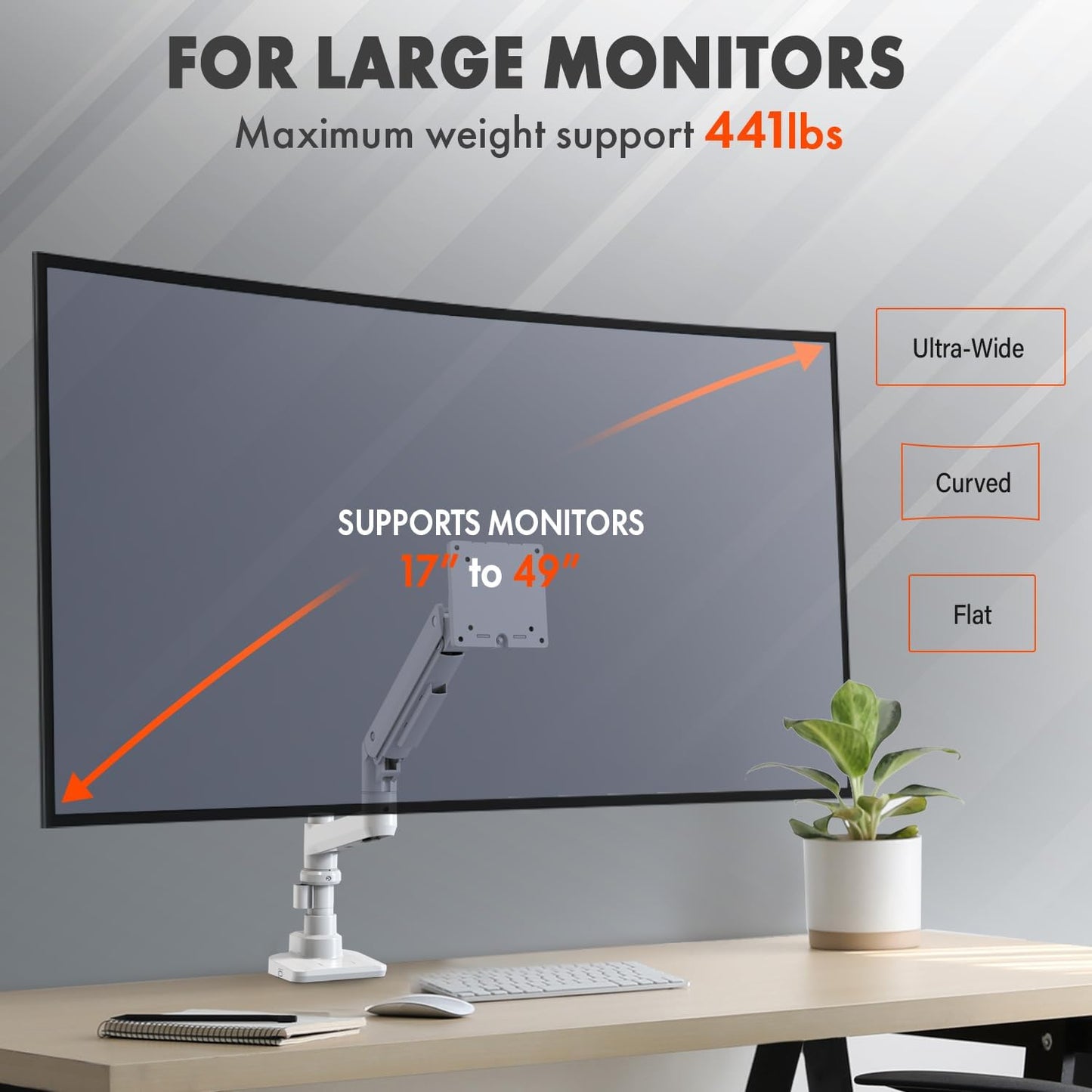 G-Pack Pro Single Monitor Arm | Heavy-Duty for 49" Screens (White)