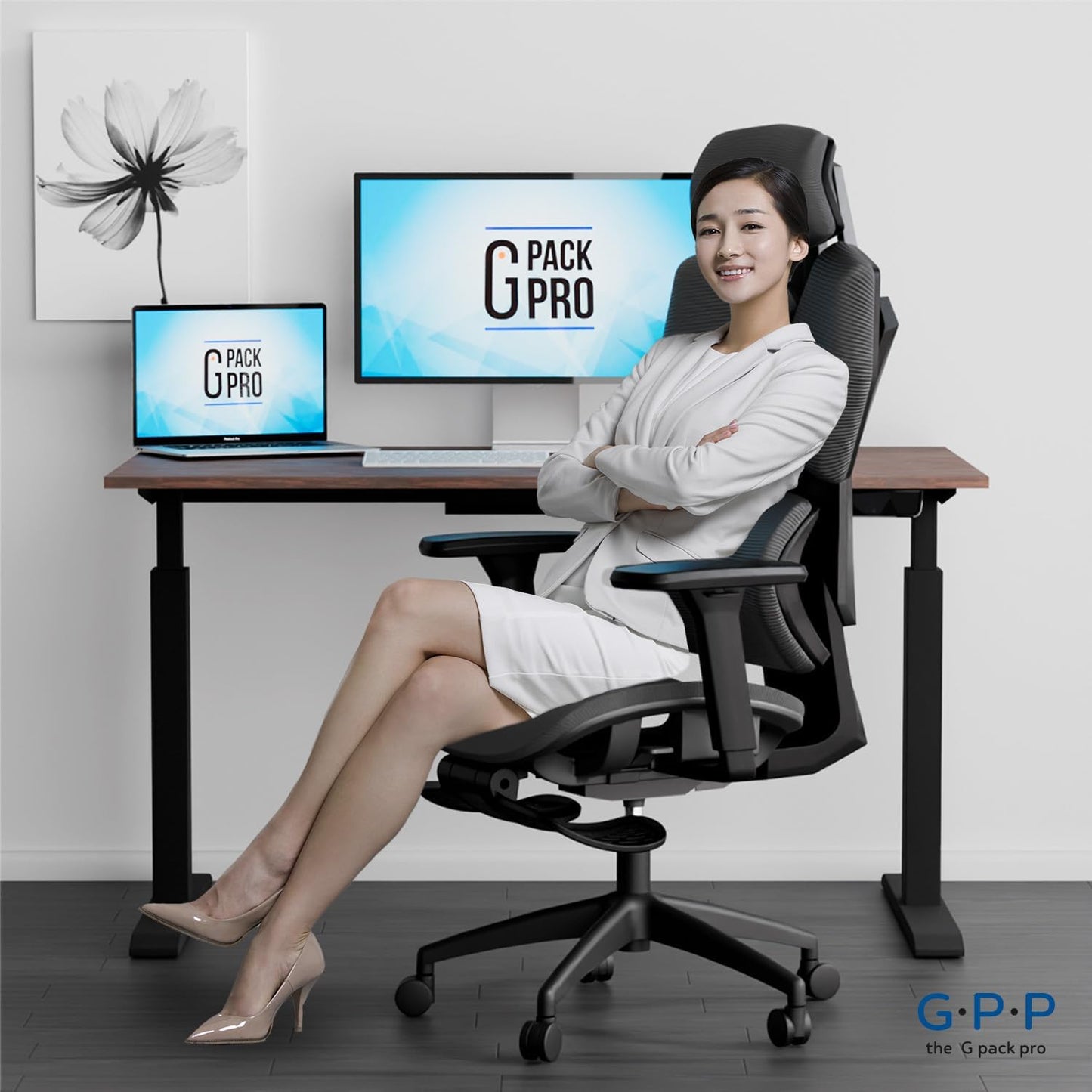 G-Pack Pro Ergonomic Mesh Office Chair – 4-Level Lumbar Support, Headrest, 3D Armrests & Footrest