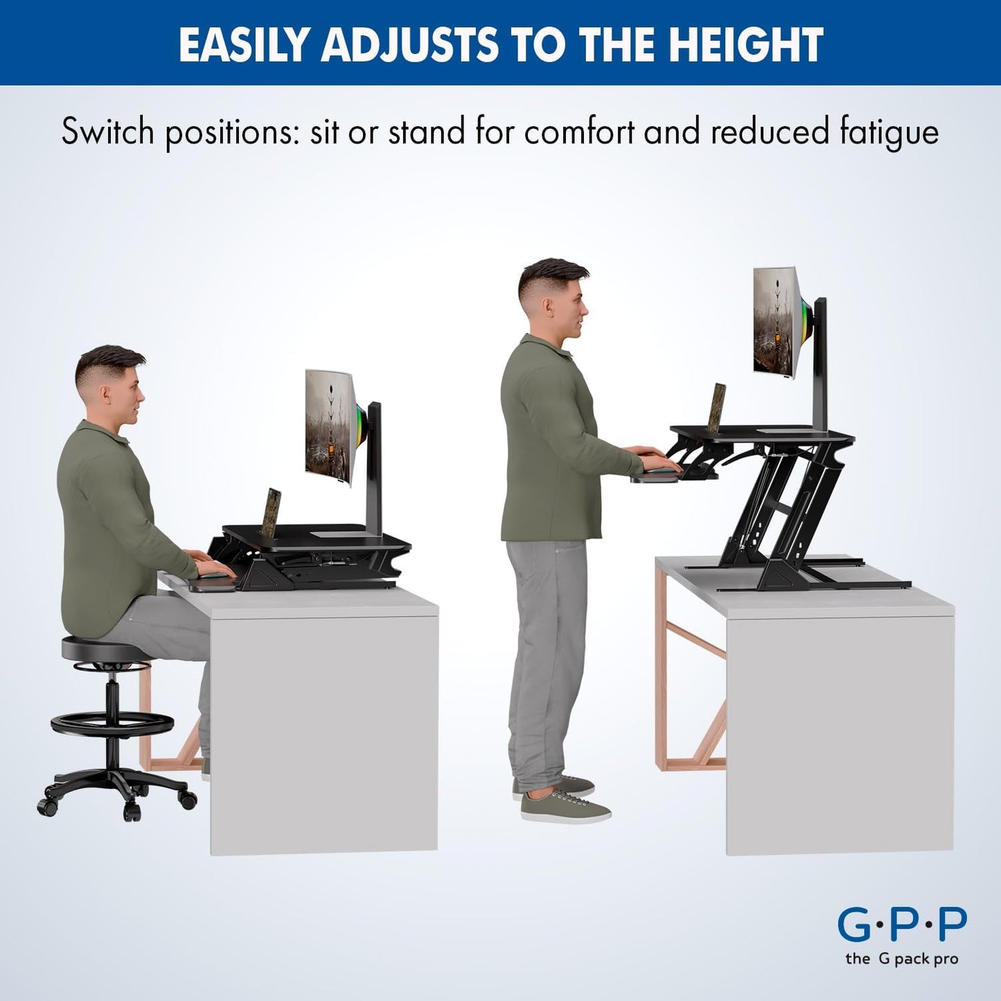 G-Pack Pro 38" Standing Desk Converter – Adjustable Sit-to-Stand Dual Monitor Riser