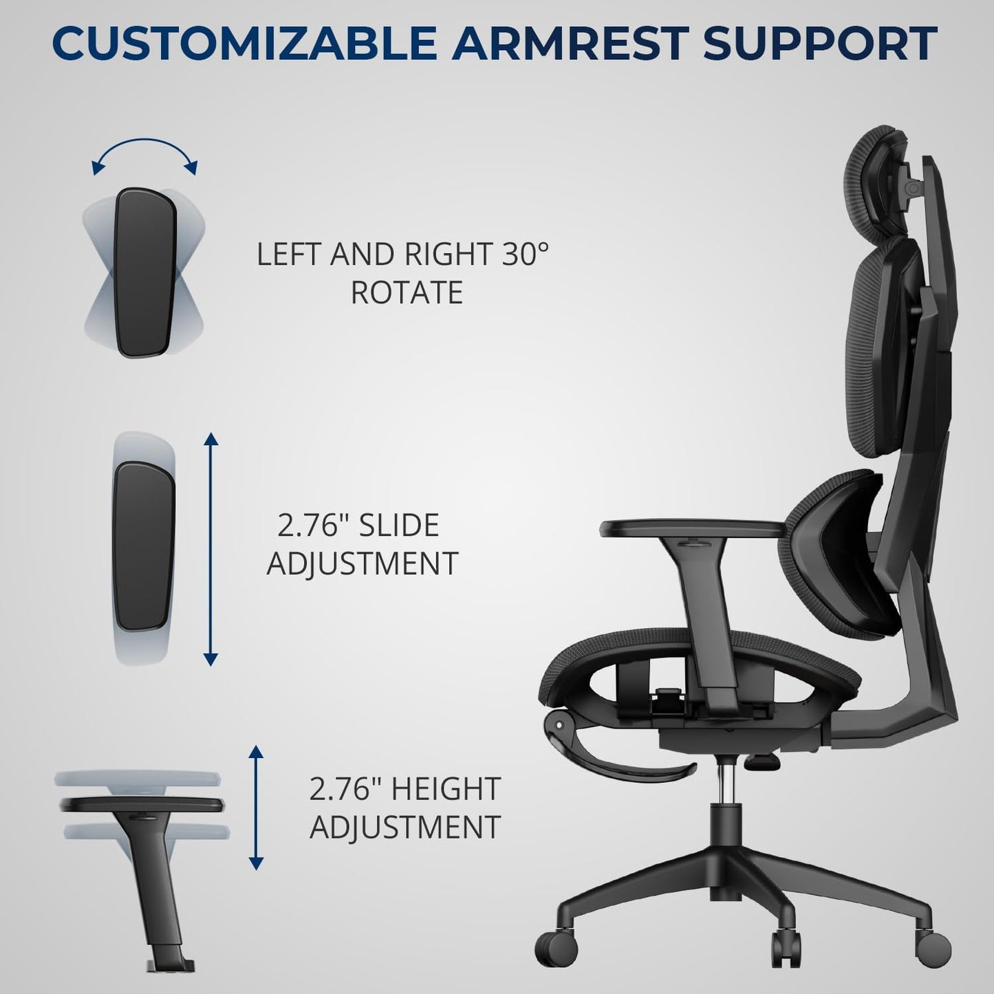 G-Pack Pro Ergonomic Mesh Office Chair – 4-Level Lumbar Support, Headrest, 3D Armrests & Footrest