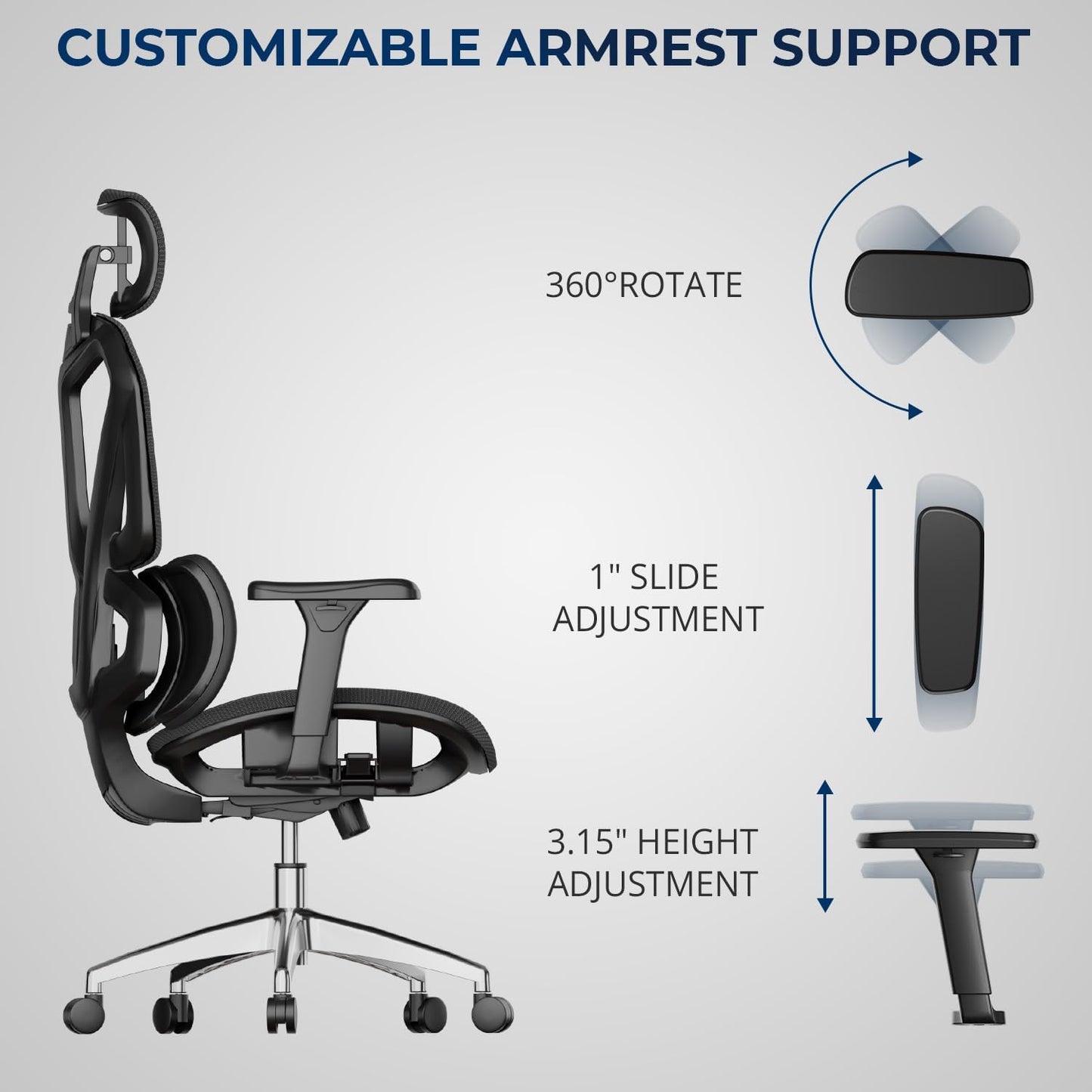 G-Pack Pro Ergonomic Mesh Office Chair – Headrest, Adjustable Armrests & Lumbar Support