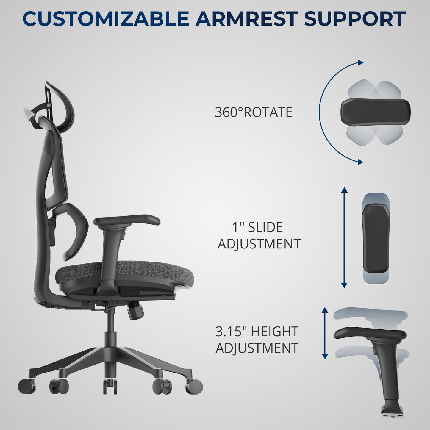 G-Pack Pro Ergonomic Office Chair – Tilted Back, Adjustable Armrests & Soft Seat (Gray)