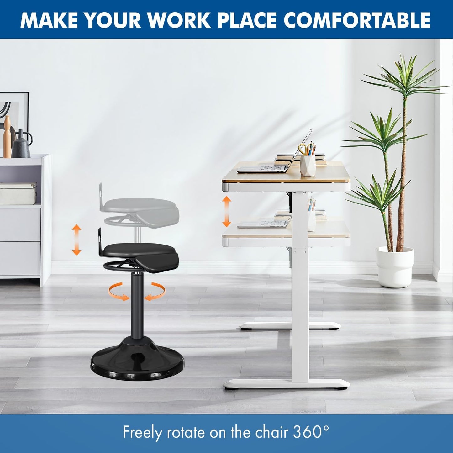 G-Pack Pro Standing Desk Chair | Height Adjustable Active Stool (Black)