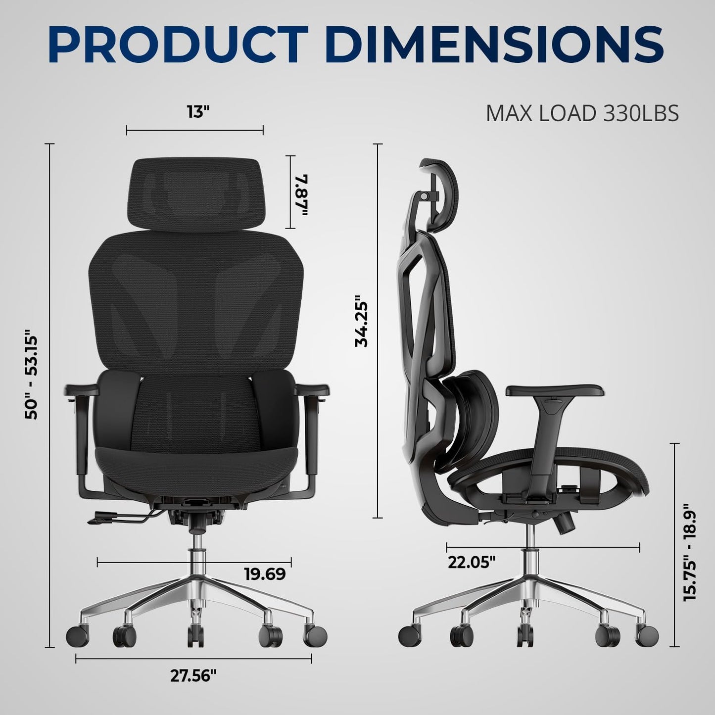 G-Pack Pro Ergonomic Mesh Office Chair – Headrest, Adjustable Armrests & Lumbar Support
