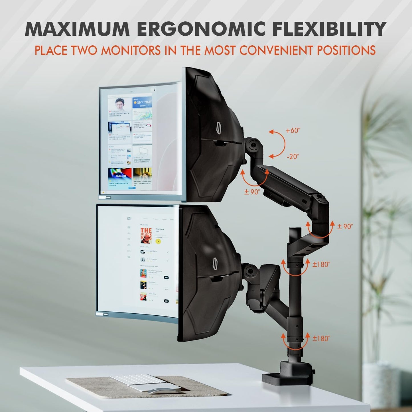 G-Pack Pro Ultrawide Dual Monitor Arm – Holds 57” Screens & 59.4 lbs Each, VESA & Gas Spring