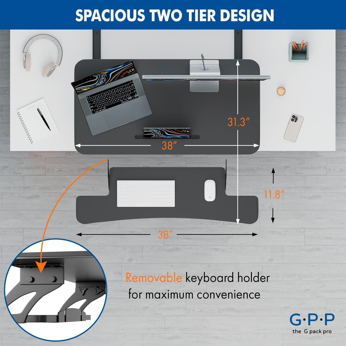 G-Pack Pro 38" Standing Desk Converter – Adjustable Sit-to-Stand Dual Monitor Riser