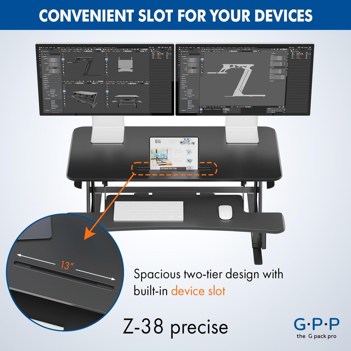 G-Pack Pro 38" Standing Desk Converter – Adjustable Sit-to-Stand Dual Monitor Riser