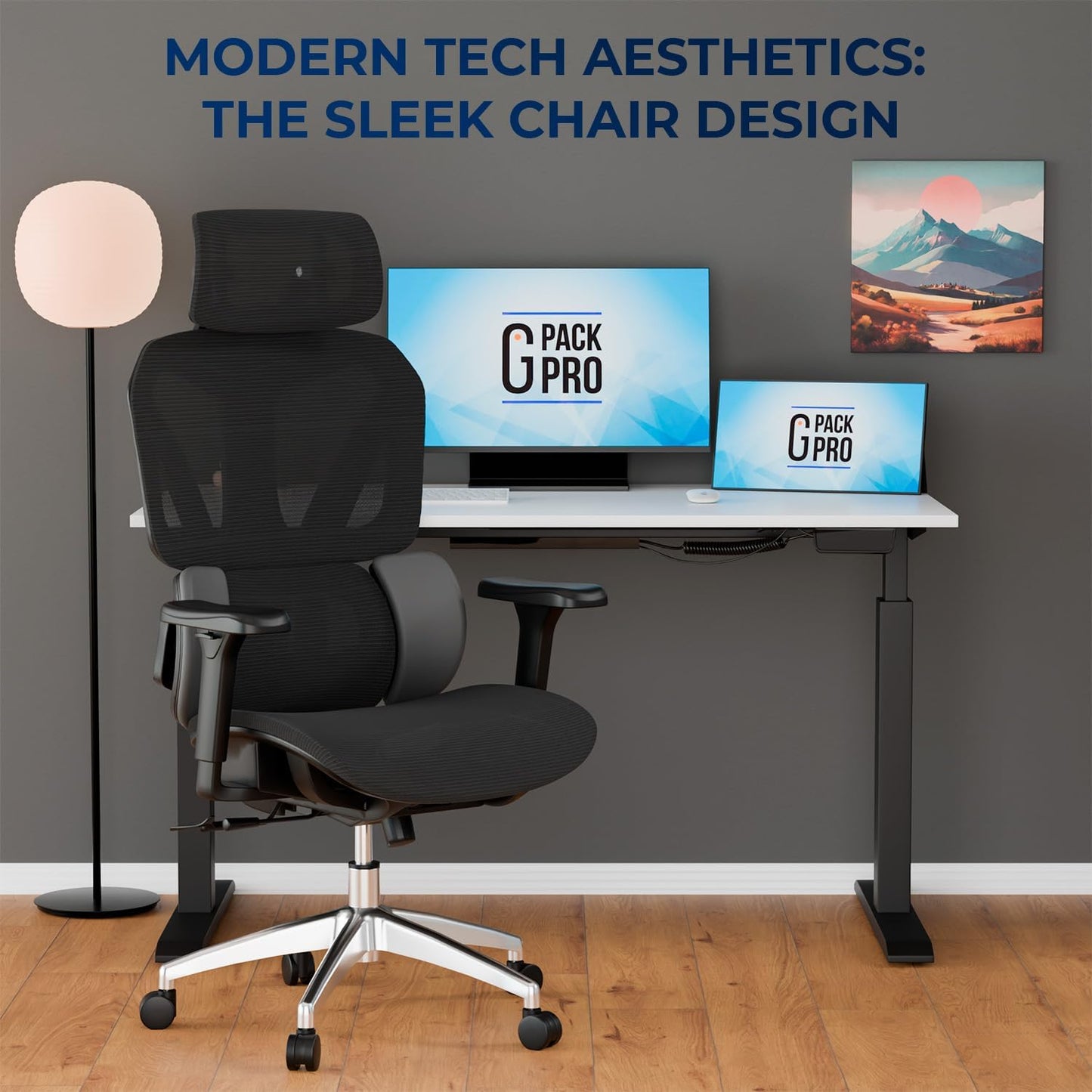 G-Pack Pro Ergonomic Mesh Office Chair – Headrest, Adjustable Armrests & Lumbar Support