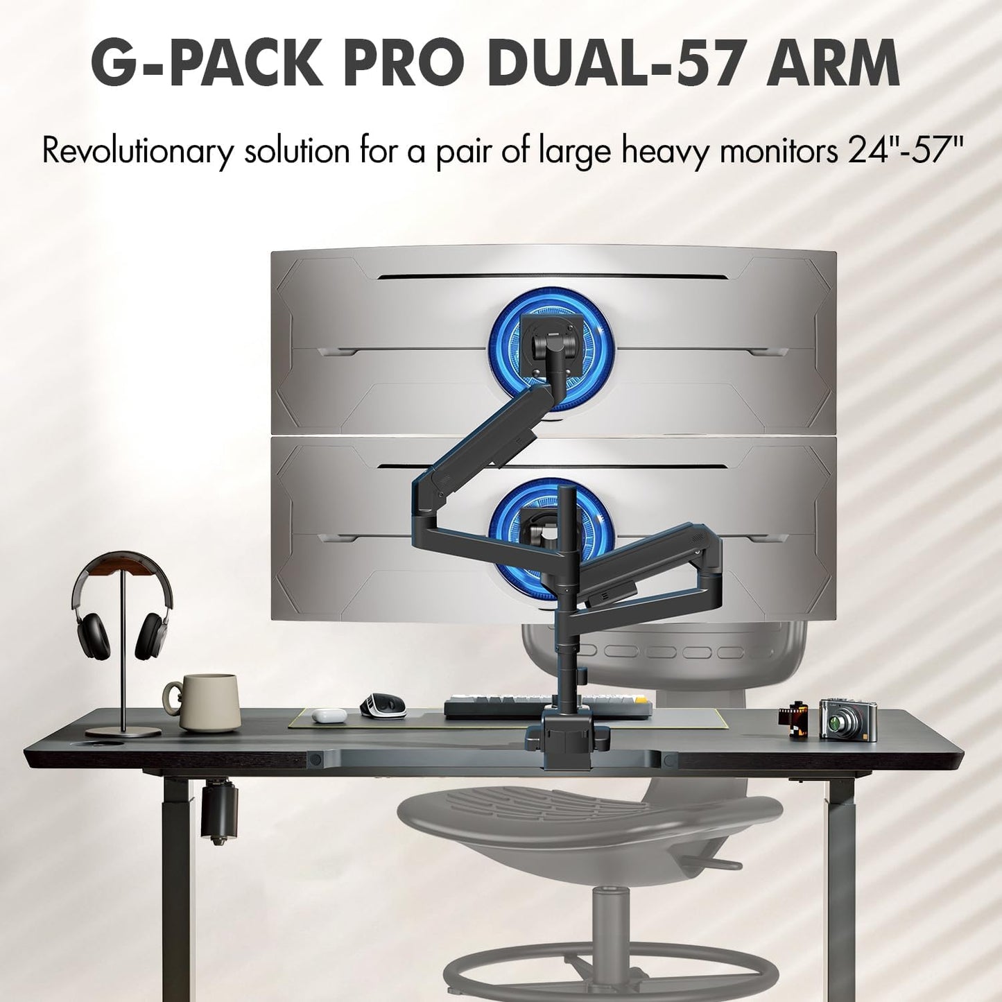 G-Pack Pro Ultrawide Dual Monitor Arm – Holds 57” Screens & 59.4 lbs Each, VESA & Gas Spring