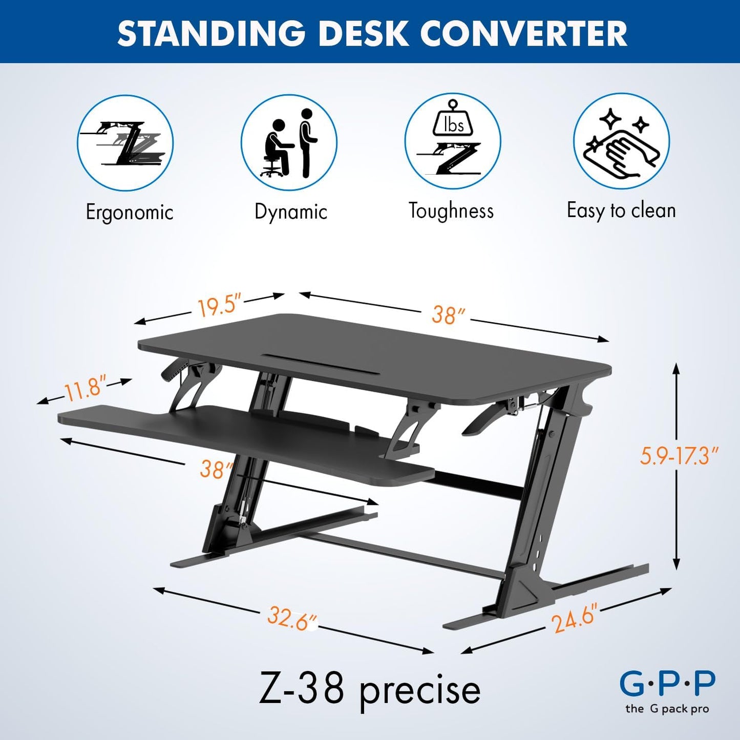 G-Pack Pro 38" Standing Desk Converter – Adjustable Sit-to-Stand Dual Monitor Riser