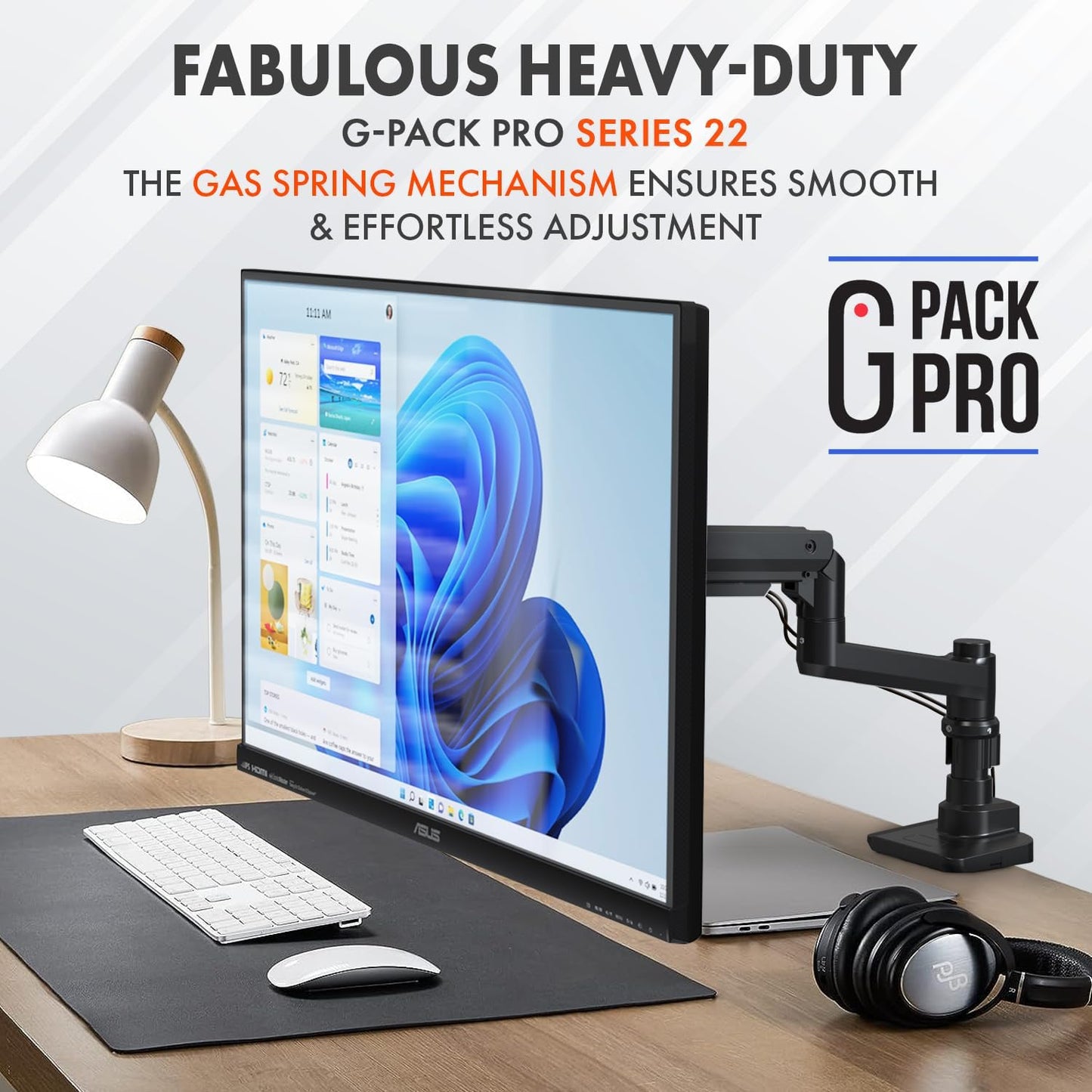 G-Pack Pro Single Monitor Arm | Heavy-Duty for 49" Screens (Black)