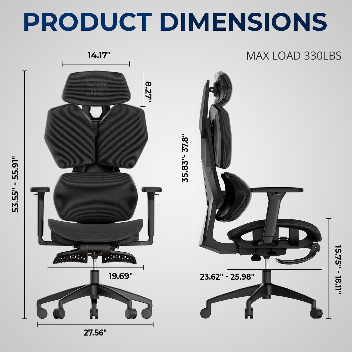 G-Pack Pro Ergonomic Mesh Office Chair – 4-Level Lumbar Support, Headrest, 3D Armrests & Footrest