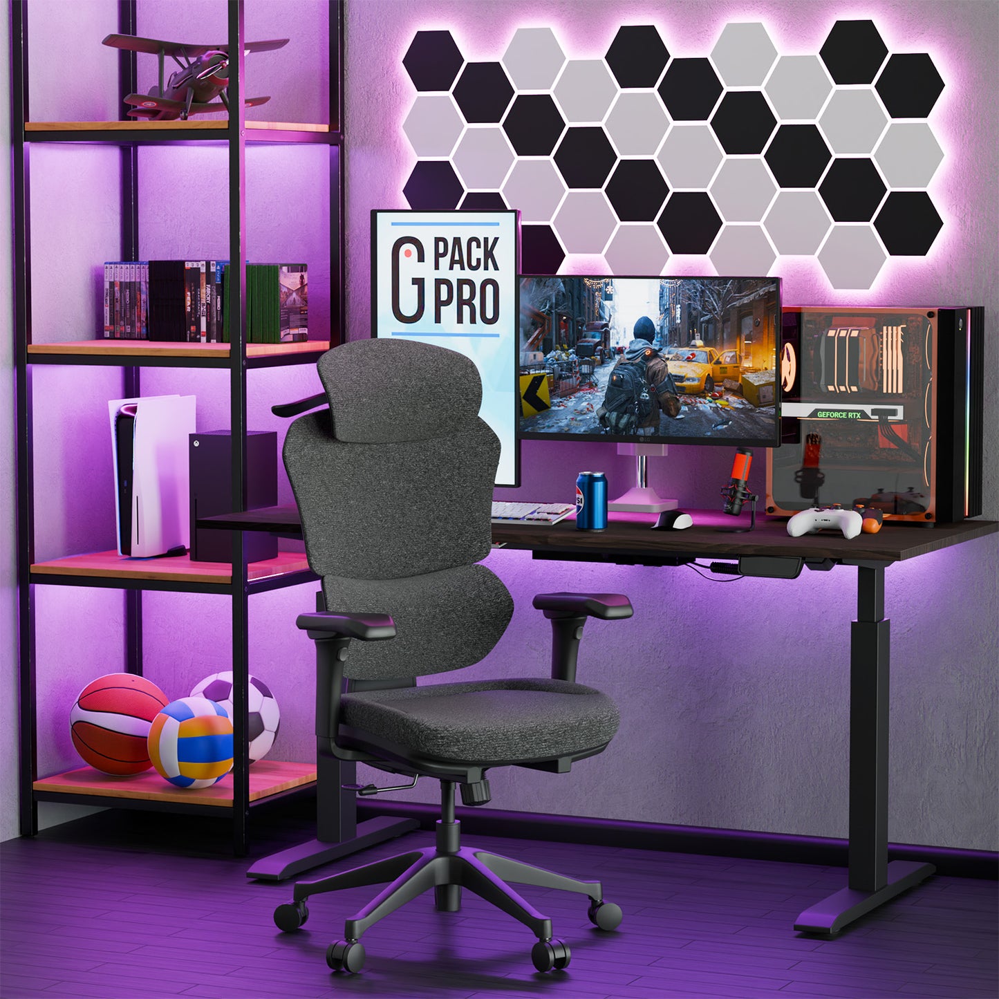 G-Pack Pro Ergonomic Office Chair – Tilted Back, Adjustable Armrests & Soft Seat (Gray)