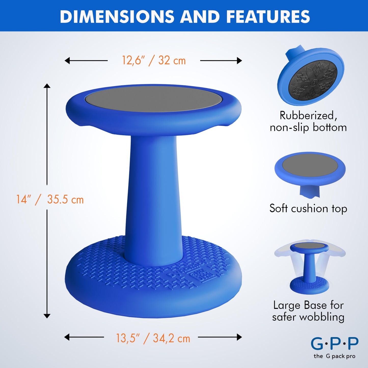 G-Pack Pro Kids Wobble Stool - Active Seating, 14" Pack of 2 (Blue)
