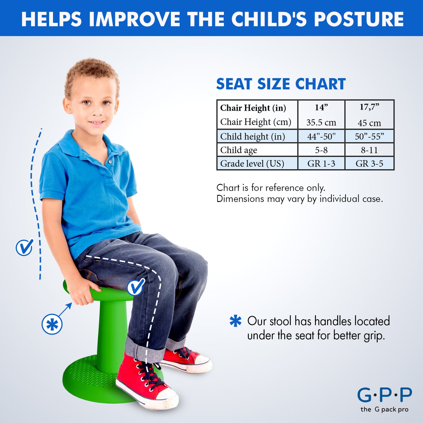 G-Pack Pro Kids Wobble Stool - Active Seating, 14" Pack of 2 (Green)