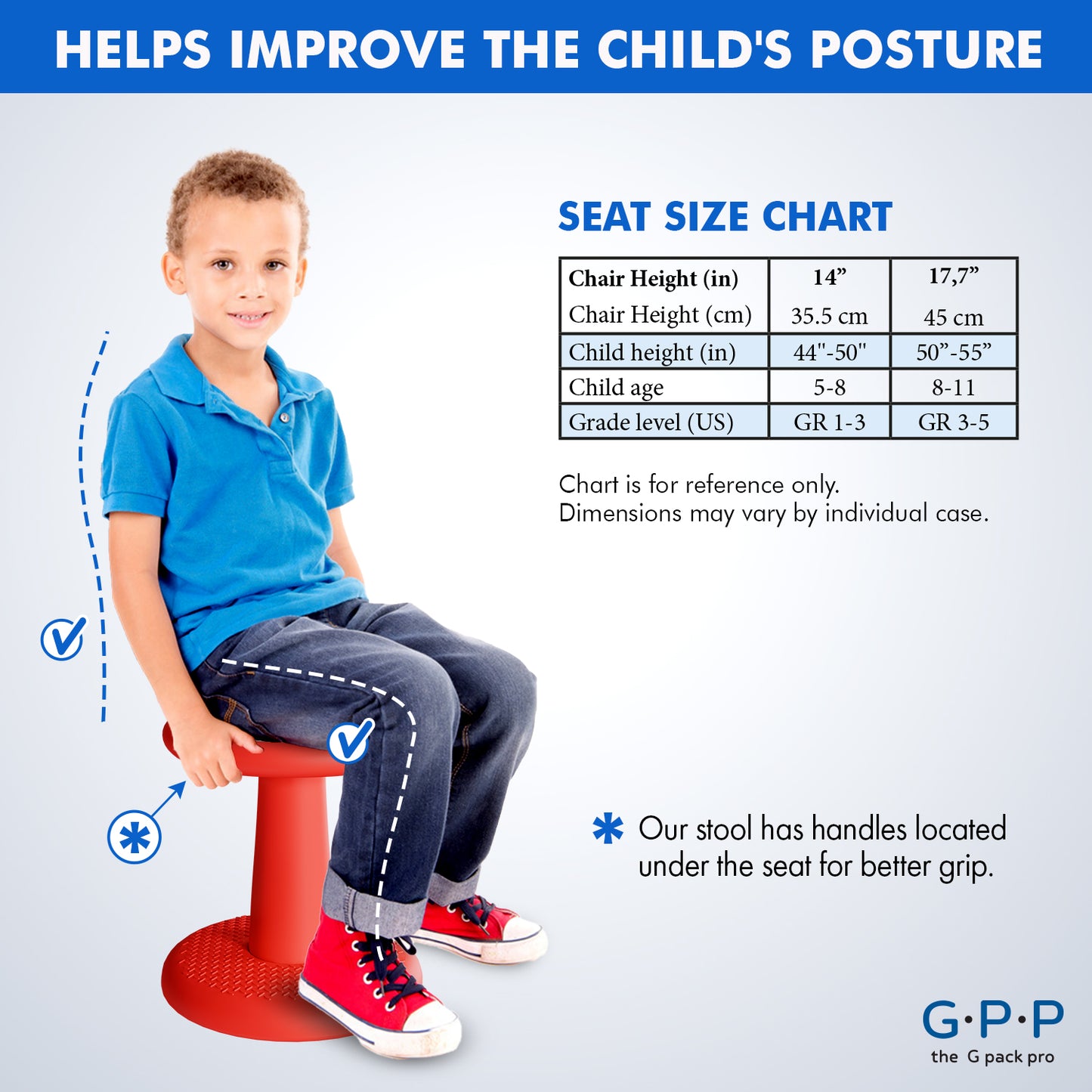 G-Pack Pro Kids Wobble Stool - Active Seating, 14" (Red)