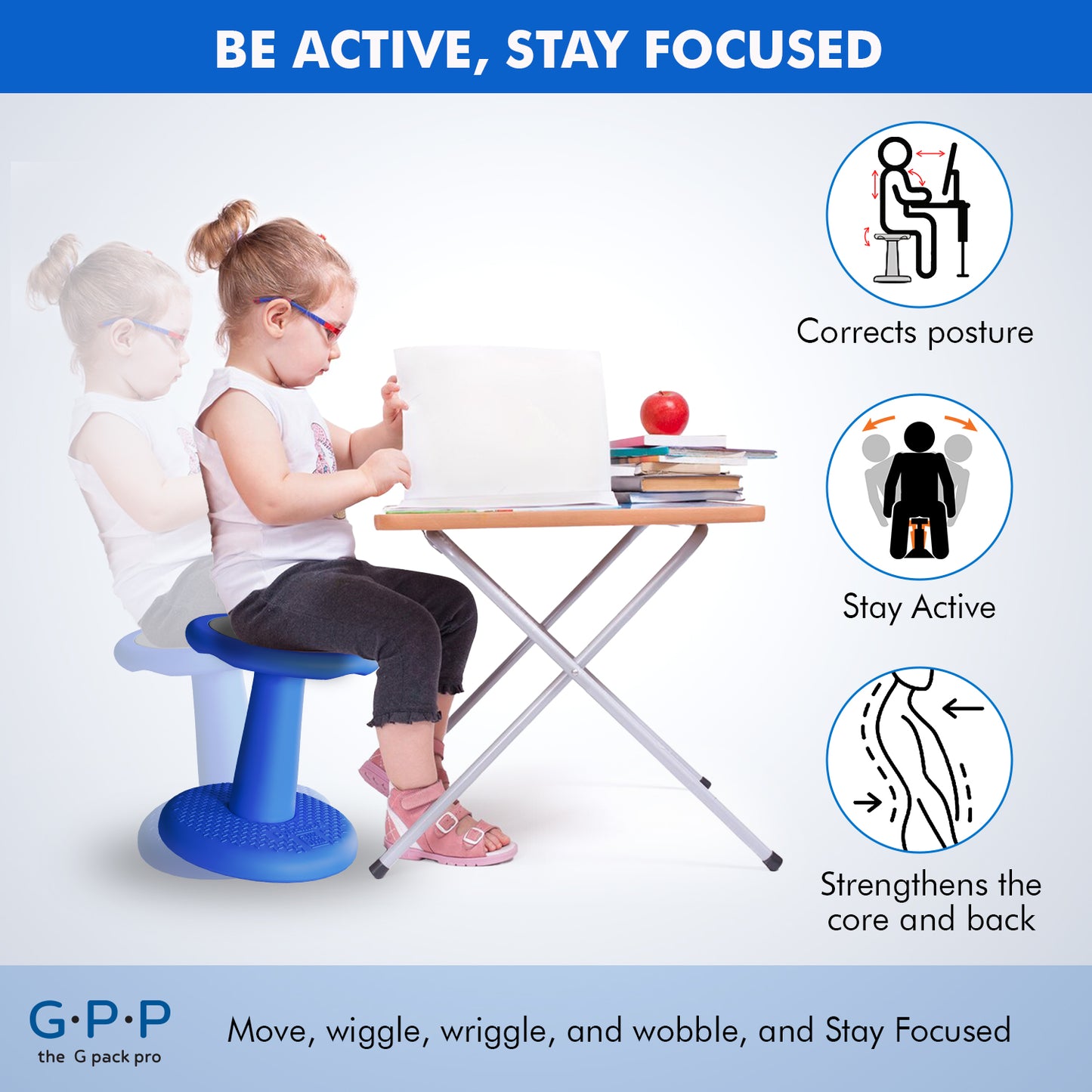 G-Pack Pro Kids Wobble Stool - Active Seating, 14" Pack of 2 (Blue)