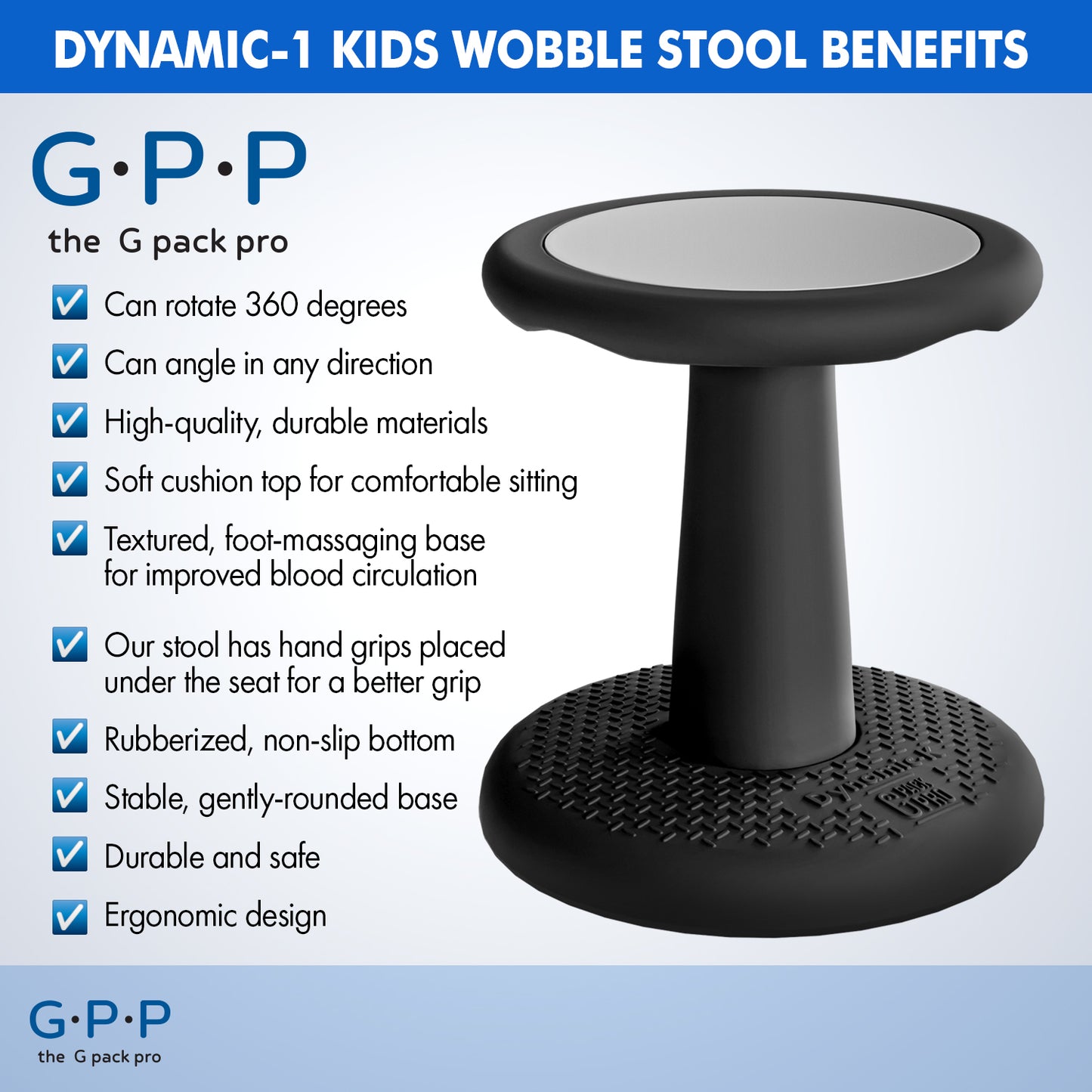 G-Pack Pro Kids Wobble Stool - Active Seating, 14" Pack of 2 (Black)