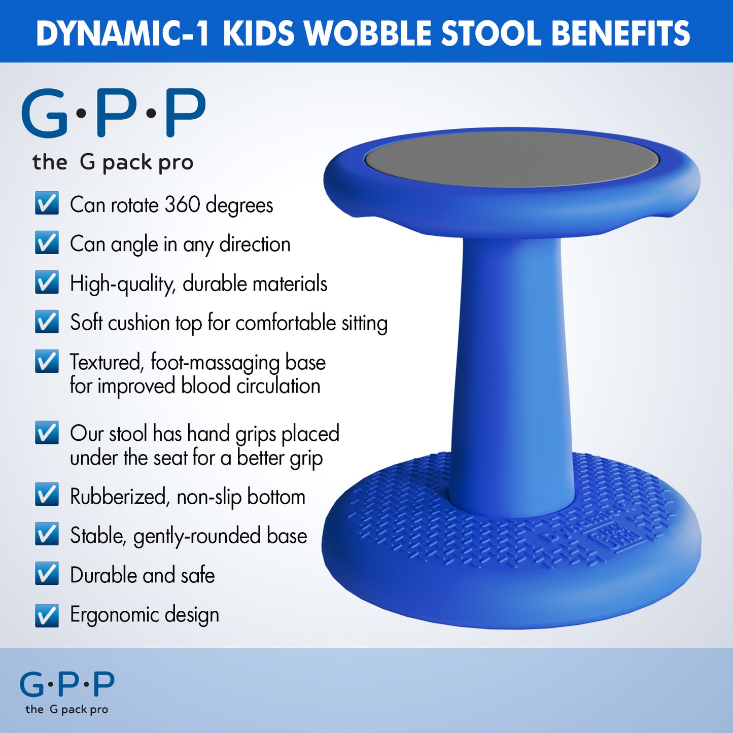 G-Pack Pro Kids Wobble Stool - Active Seating, 14" Pack of 2 (Blue)