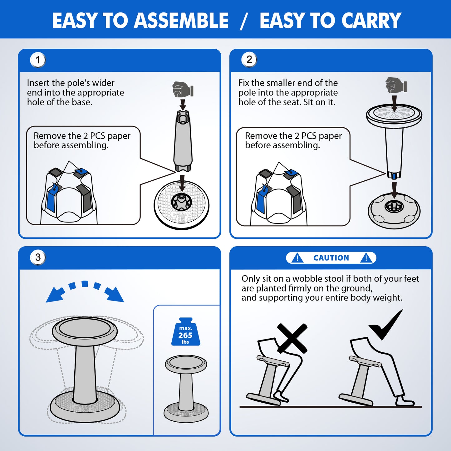 G-Pack Pro Kids Wobble Stool - Active Seating, 14" Pack of 2 (Blue)