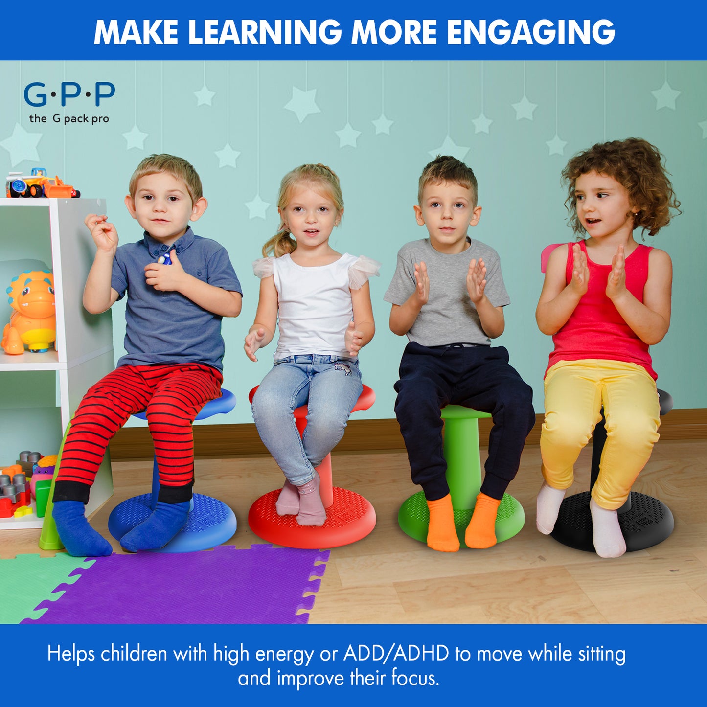 G-Pack Pro Kids Wobble Stool - Active Seating, 14" Pack of 2 (Blue)