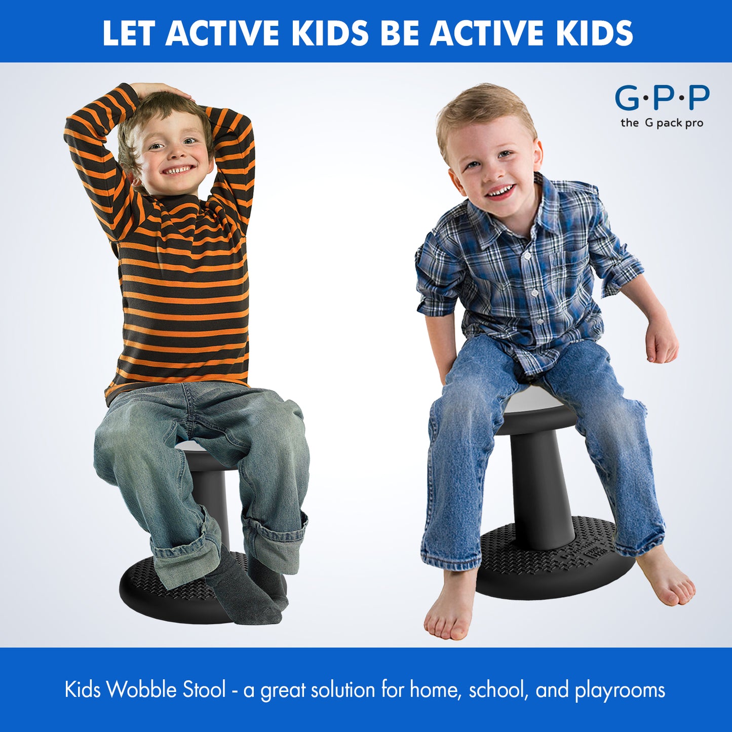 G-Pack Pro Kids Wobble Stool - Active Seating, 14" Pack of 2 (Black)
