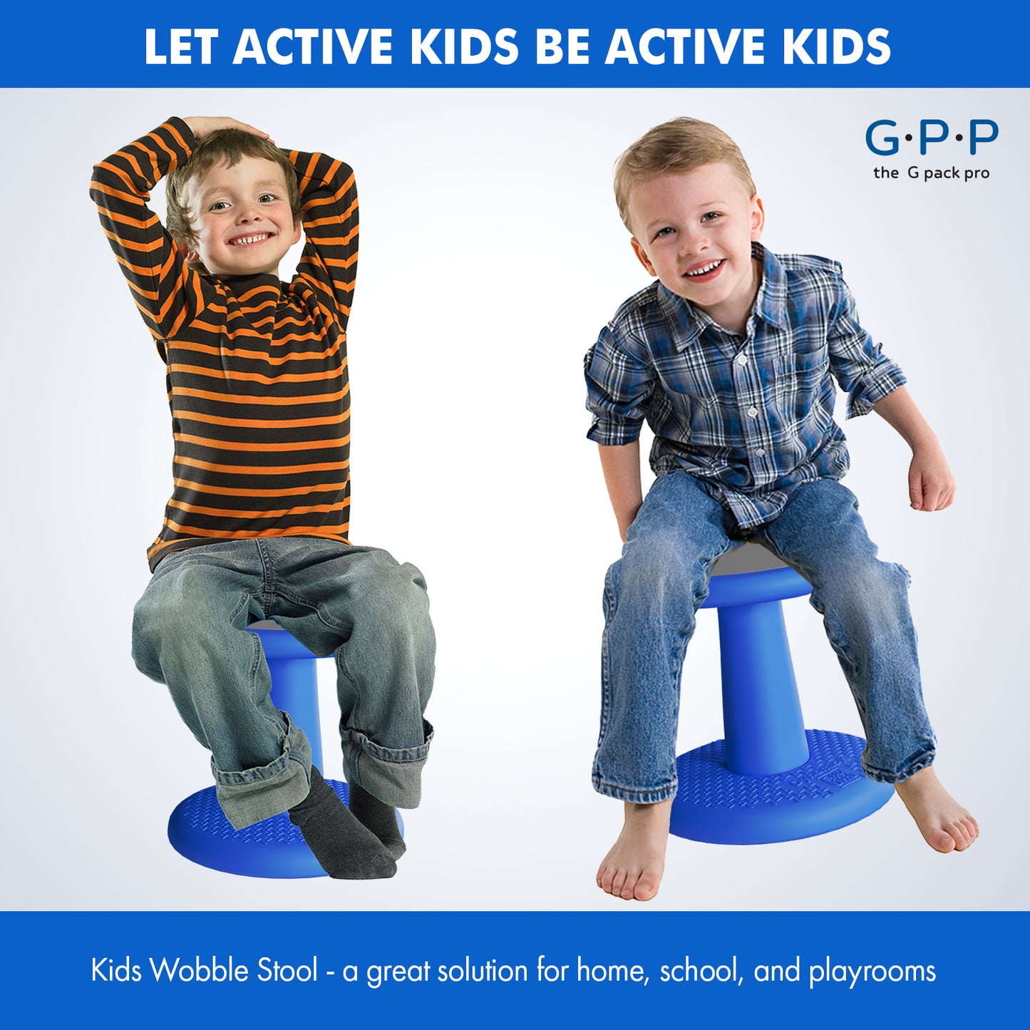 G-Pack Pro Kids Wobble Stool - Active Seating, 14" Pack of 2 (Blue)