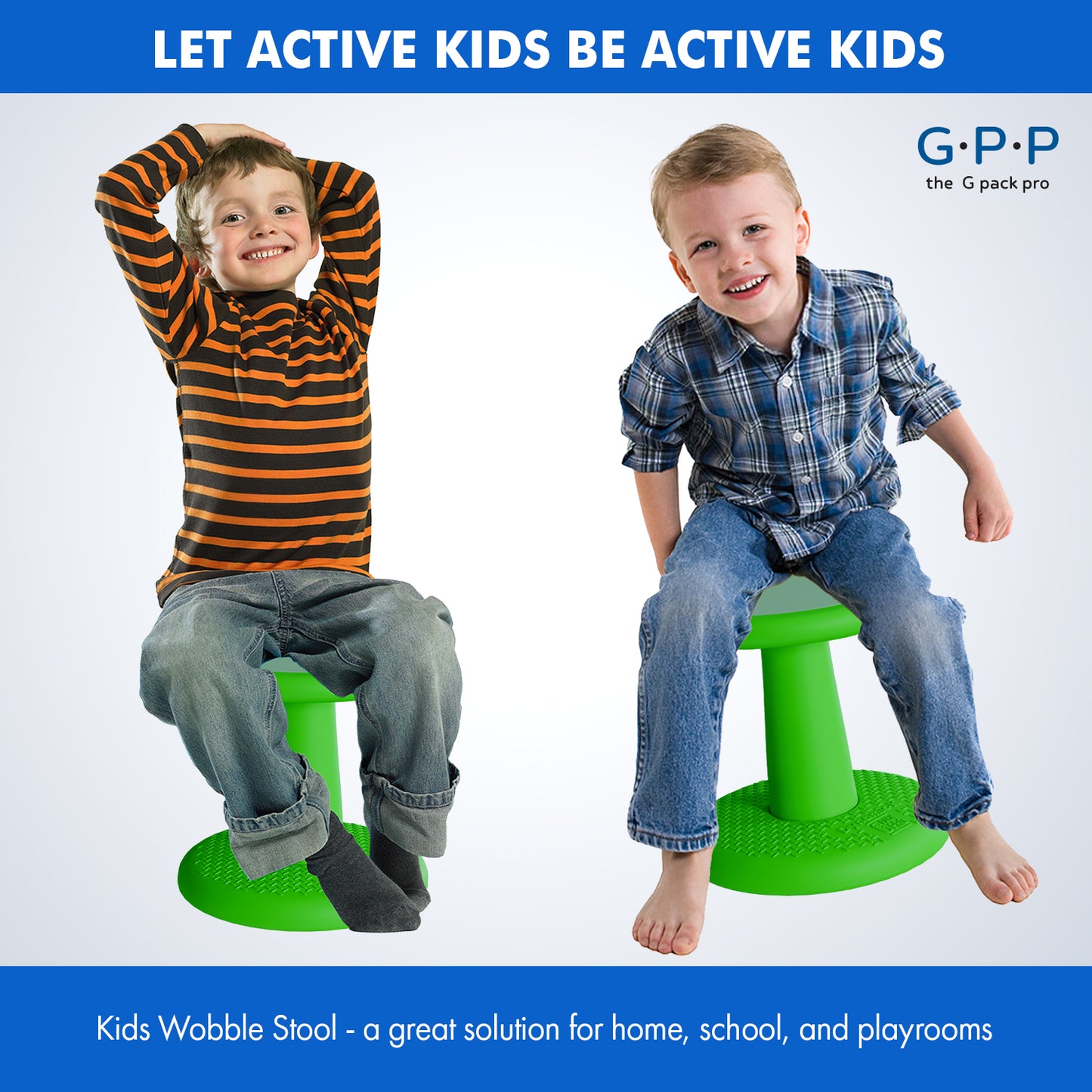 G-Pack Pro Kids Wobble Stool - Active Seating, 14" Pack of 2 (Green)