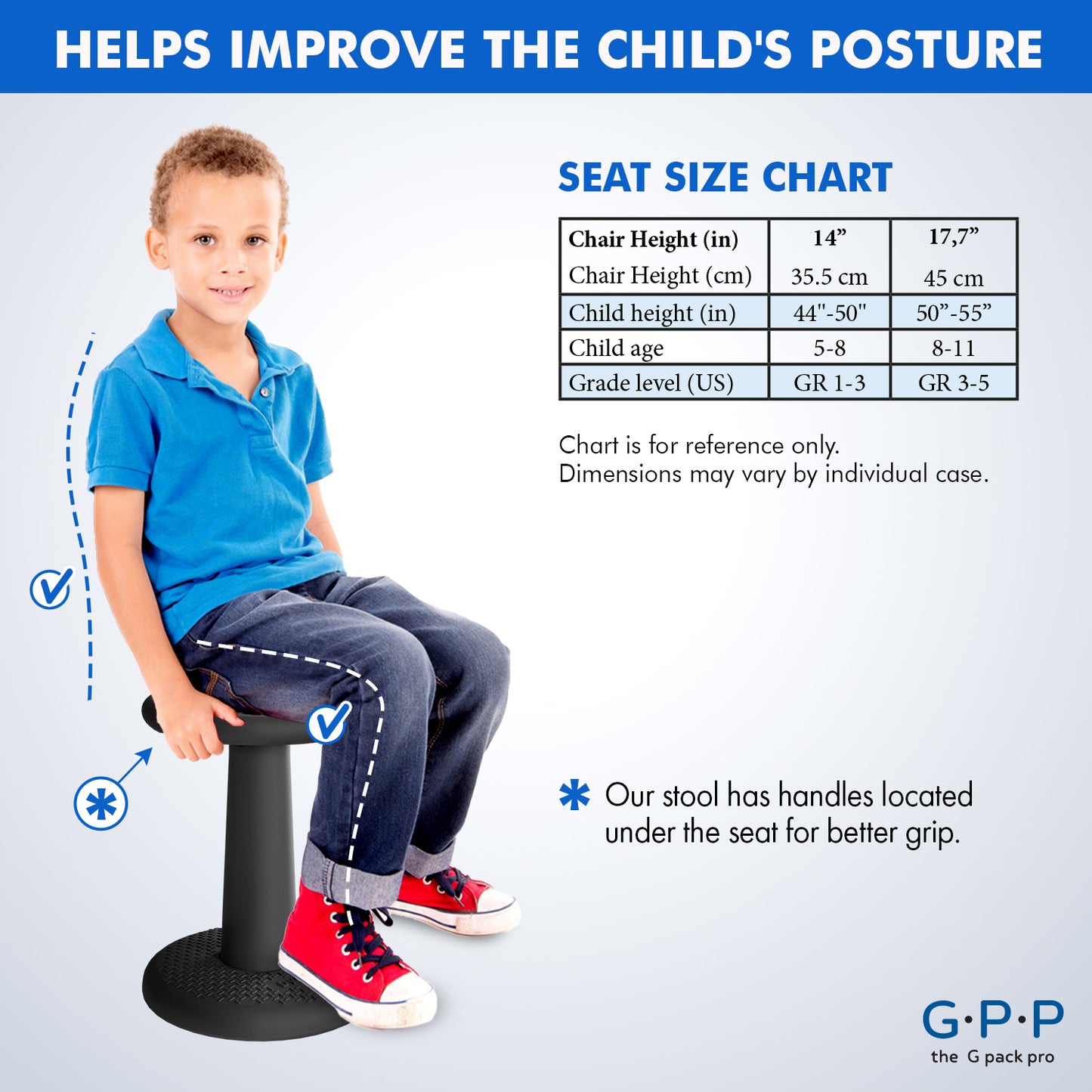 G-Pack Pro Kids Wobble Stool - Active Seating, 17.7" (Black)