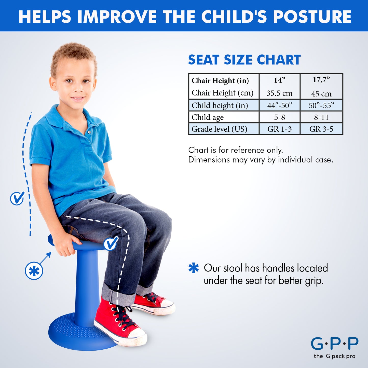 G-Pack Pro Kids Wobble Stool - Active Seating, 17.7" (Blue)