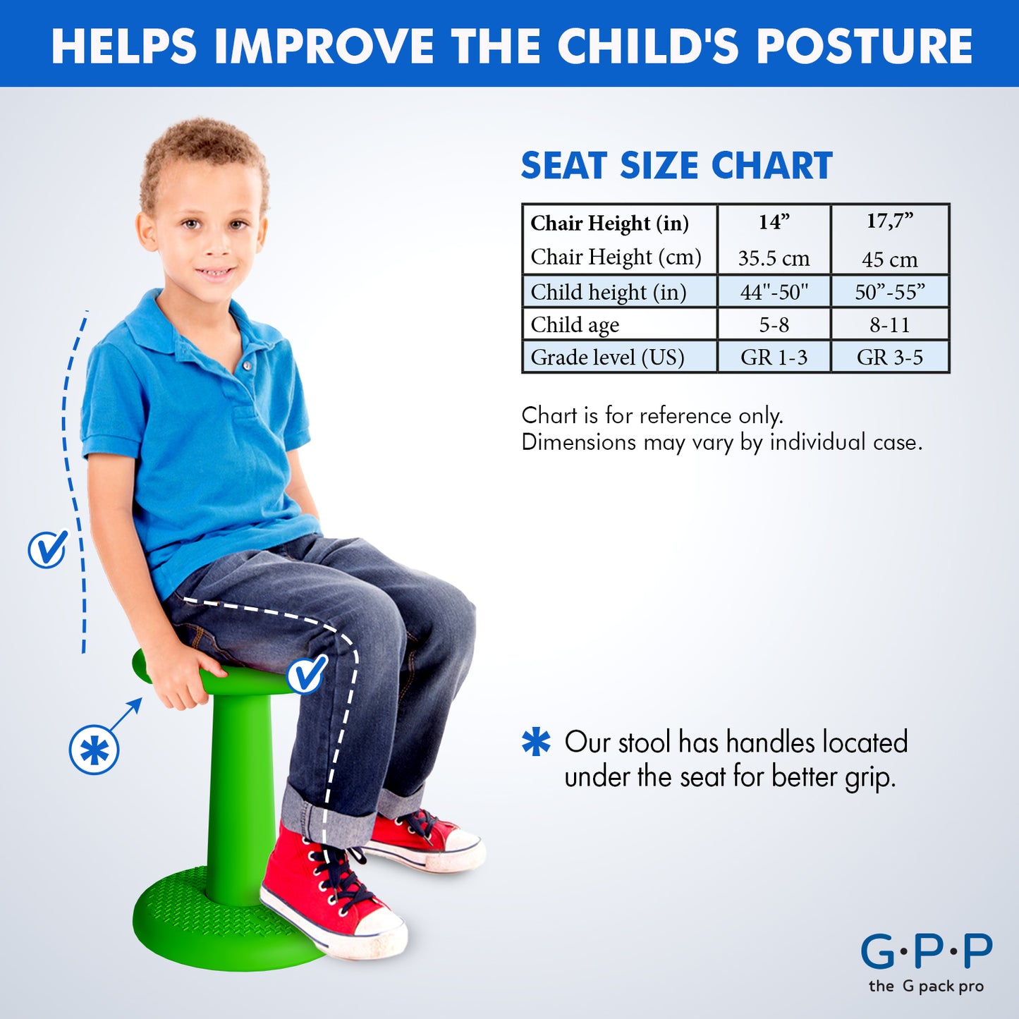 G-Pack Pro Kids Wobble Stool - 2 Pack Active Seating, 17.7" (Green)