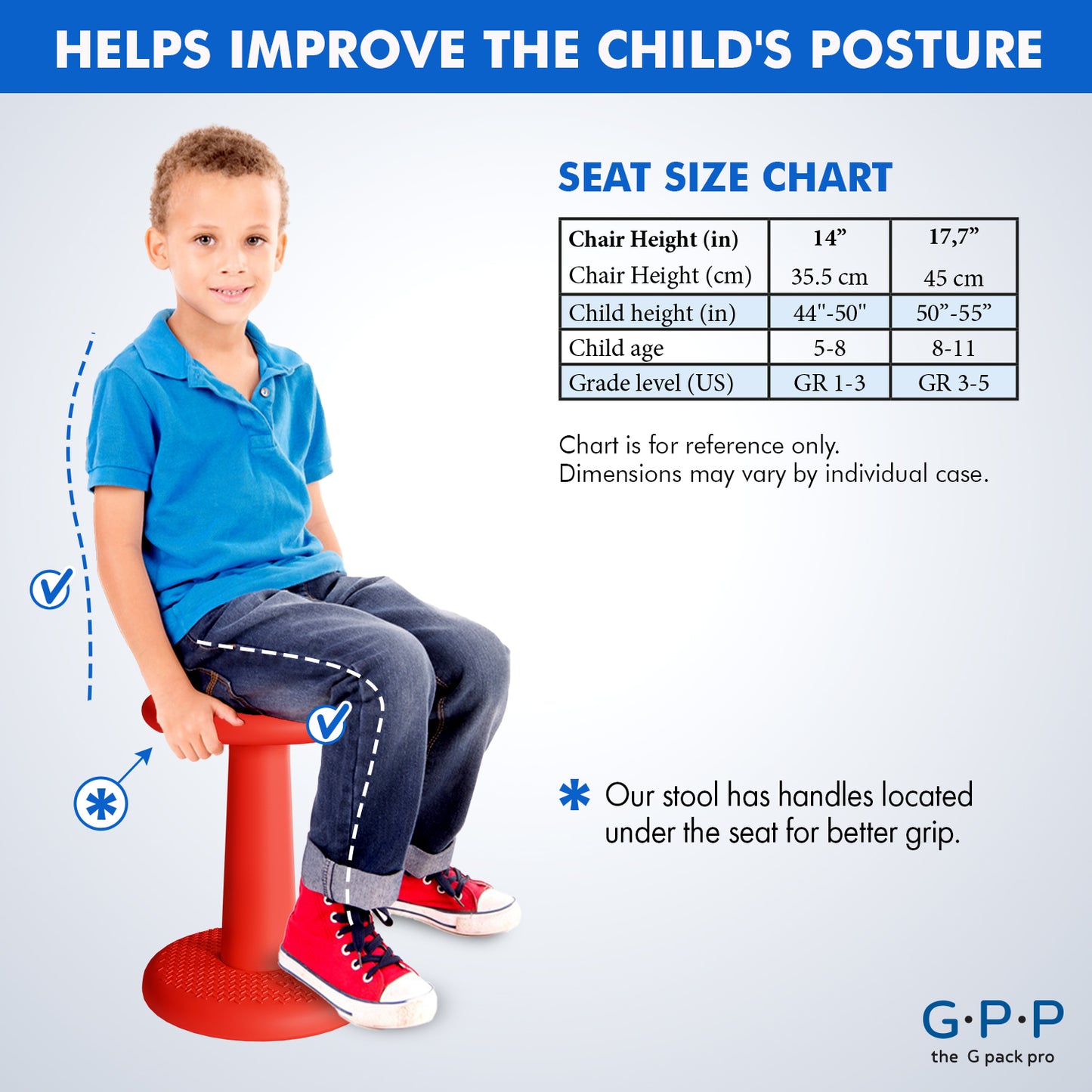 G-Pack Pro Kids Wobble Stool - Active Seating, 17.7" (Red)