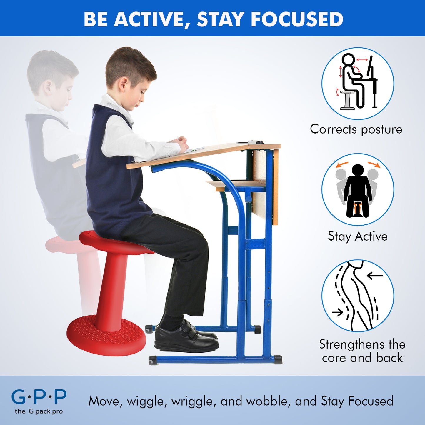 G-Pack Pro Kids Wobble Stool - Active Seating, 17.7" (Red)