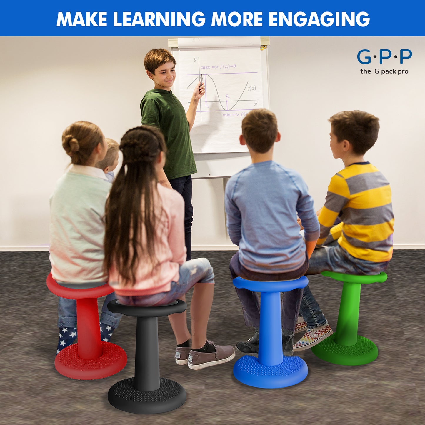 G-Pack Pro Kids Wobble Stool - Active Seating, 17.7" (Black)
