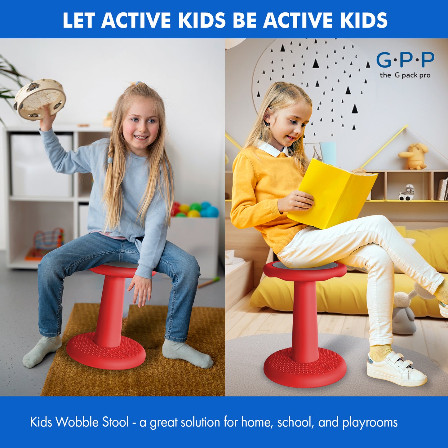 G-Pack Pro Kids Wobble Stool - Active Seating, 17.7" (Red)