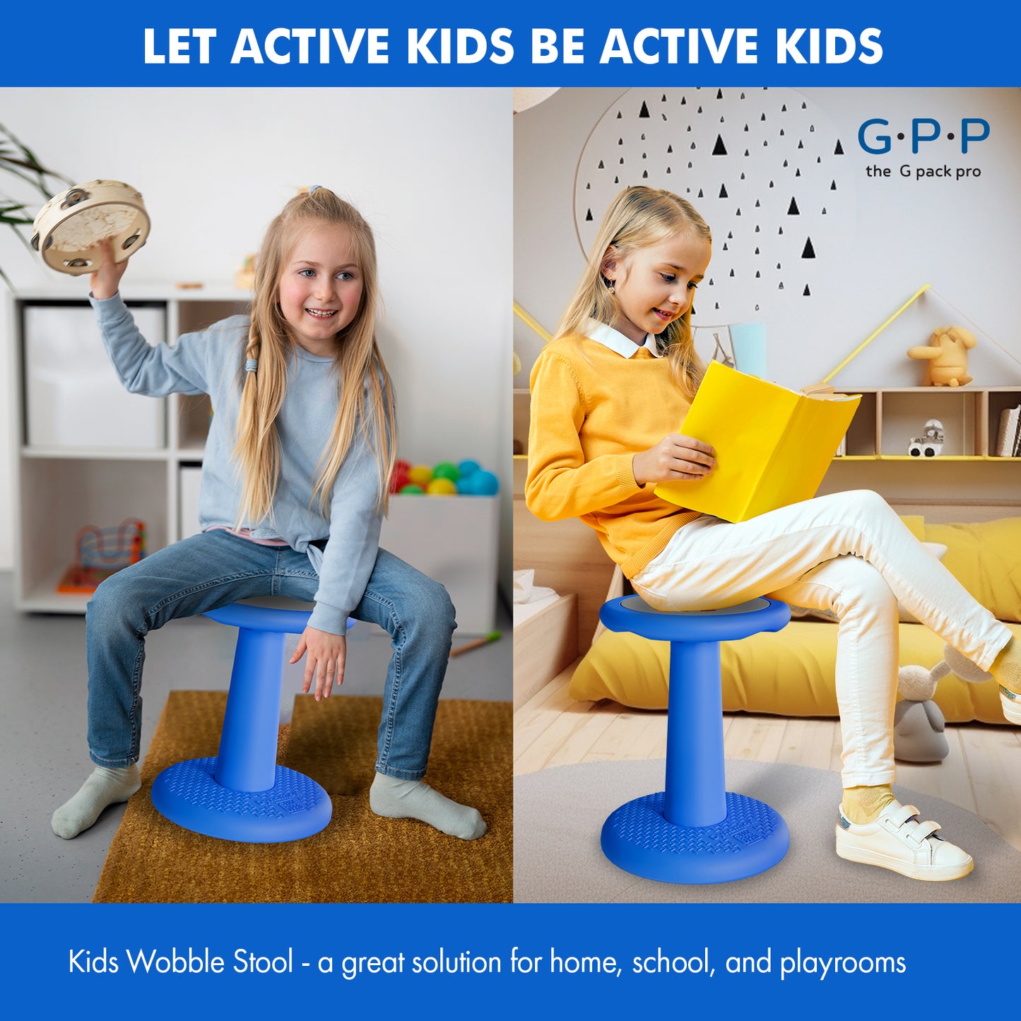 G-Pack Pro Kids Wobble Stool - Active Seating, 17.7" (Blue)