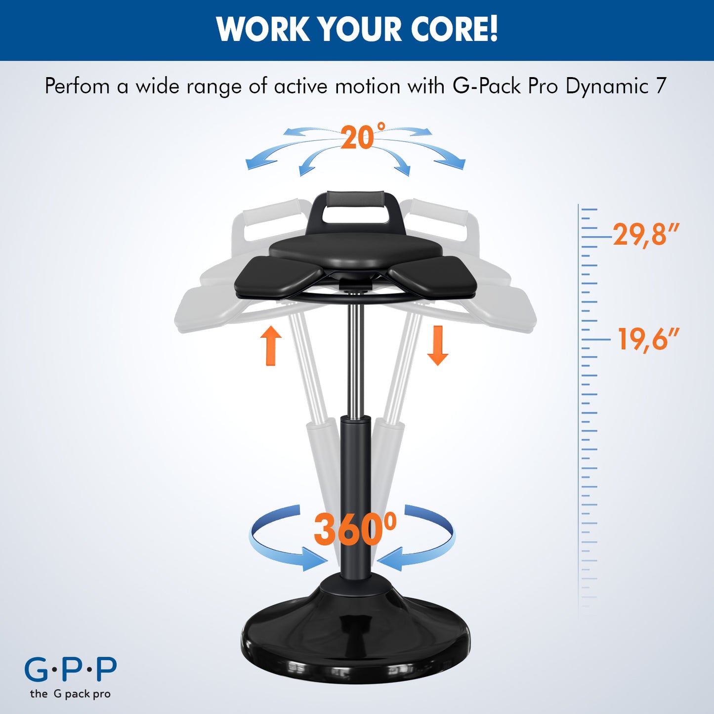 G-Pack Pro Standing Desk Chair | Height Adjustable Active Stool (Black)