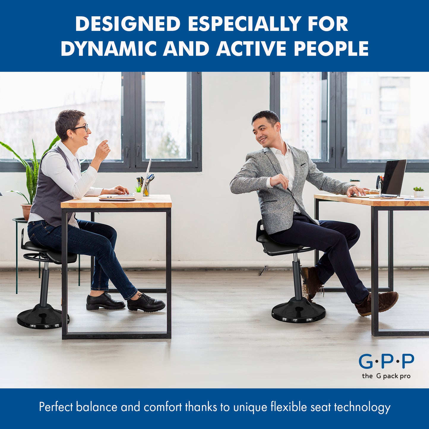 G-Pack Pro Standing Desk Chair | Height Adjustable Active Stool (Black)