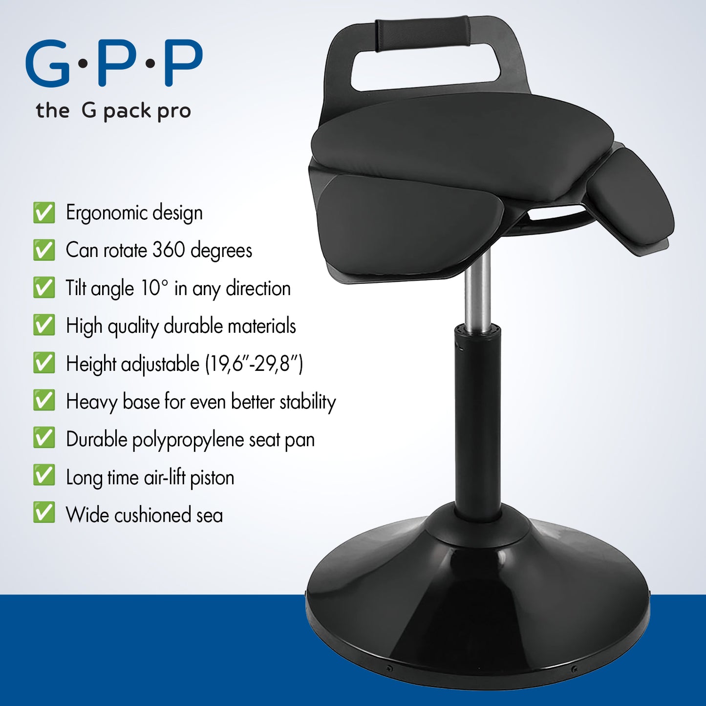 G-Pack Pro Standing Desk Chair | Height Adjustable Active Stool (Black)