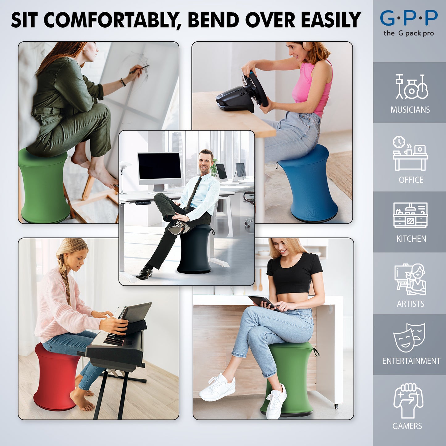 G-Pack Pro Wobble Stool | Height Adjustable, Ergonomic (Green)
