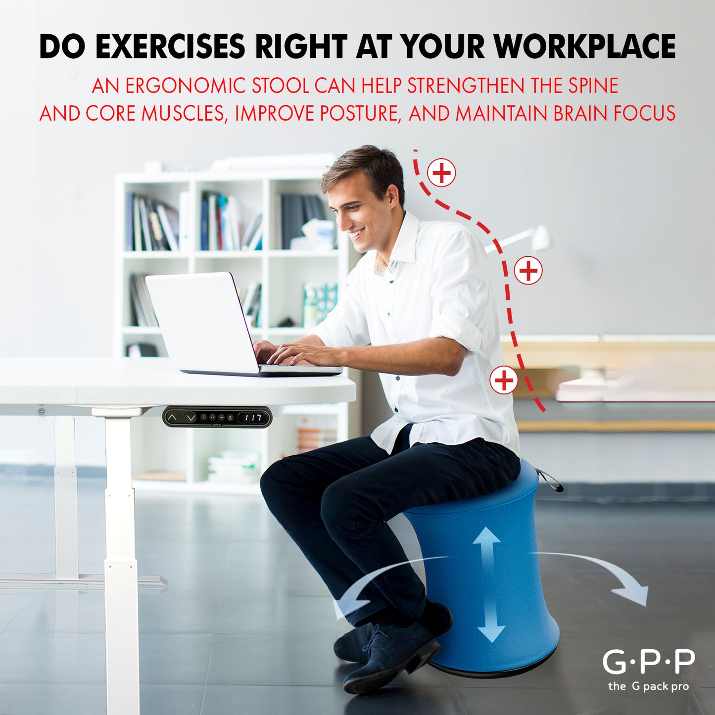 G-Pack Pro Wobble Stool | Height Adjustable, Ergonomic (Blue)