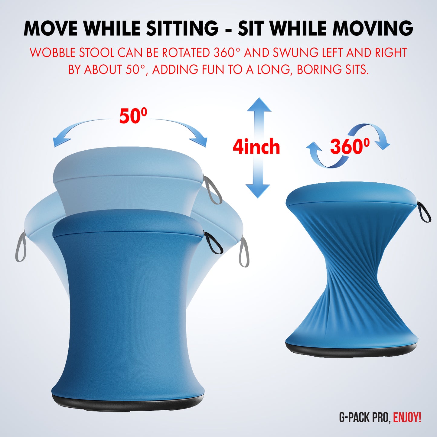 G-Pack Pro Wobble Stool | Height Adjustable, Ergonomic (Blue)