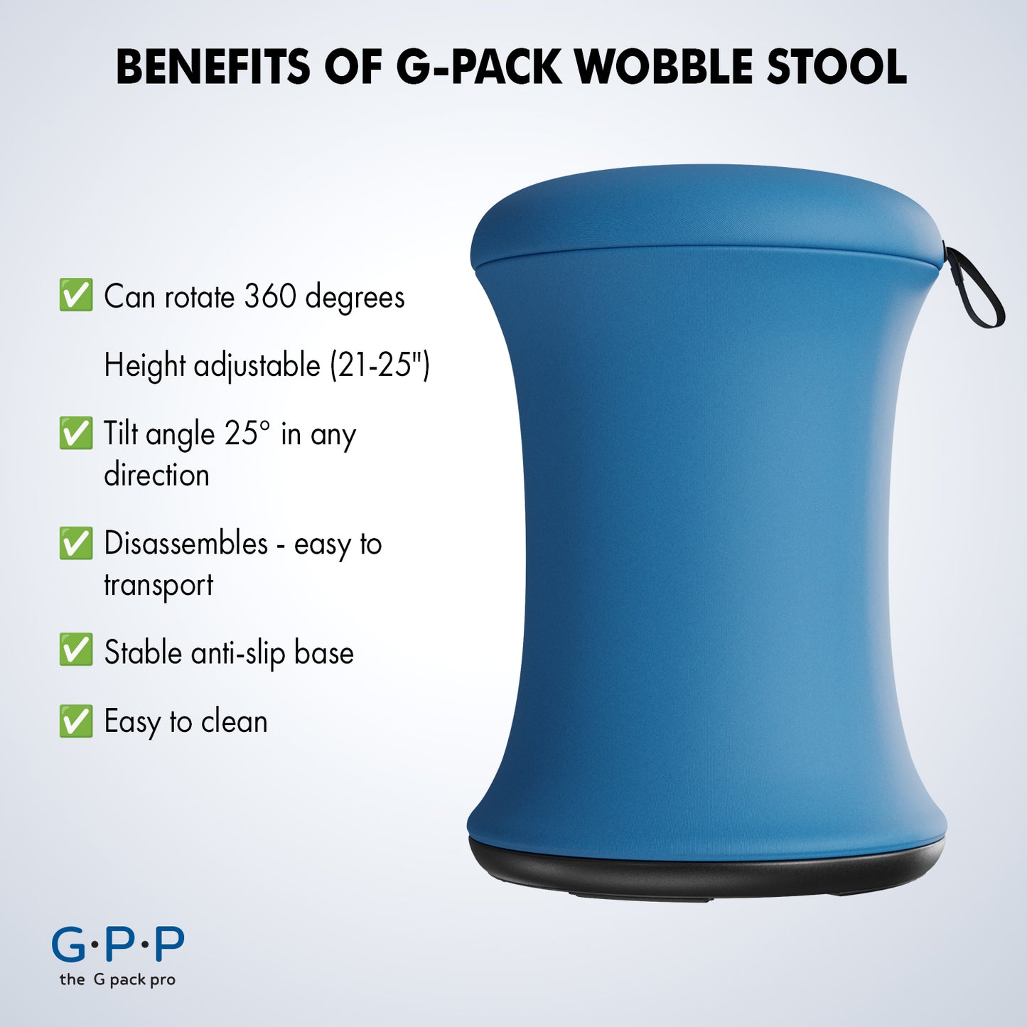 G-Pack Pro Wobble Stool | Height Adjustable, Ergonomic (Blue)